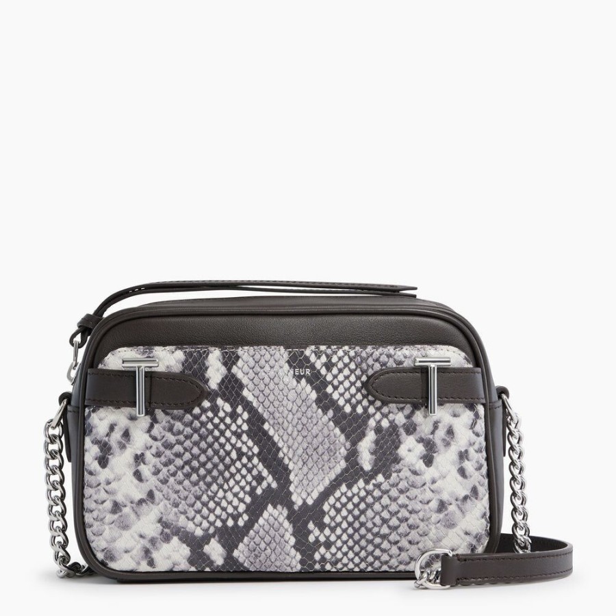 Femme le tanneur Pochettes | Sac Bandouliere Laura En Cuir Effet Python Gris