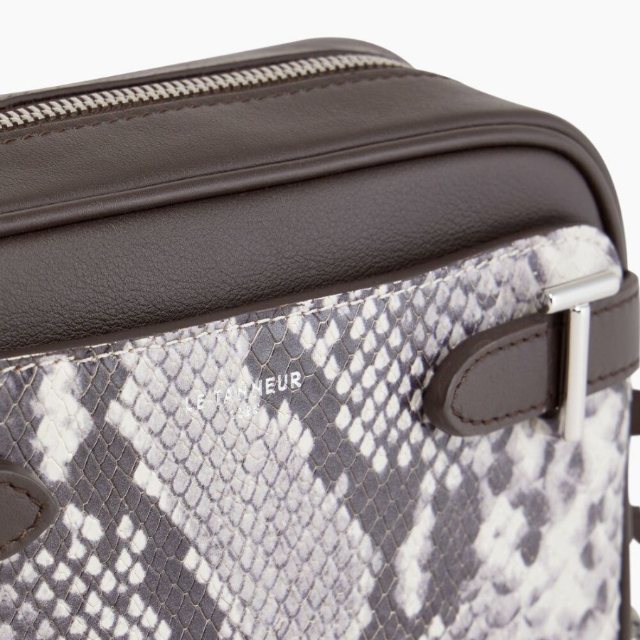 Femme le tanneur Pochettes | Sac Bandouliere Laura En Cuir Effet Python Gris