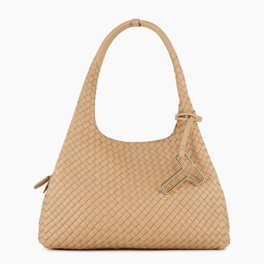 Femme le tanneur Sacs | Sac Porte Epaule Juliette Moyen Modele En Cuir Tresse Beige