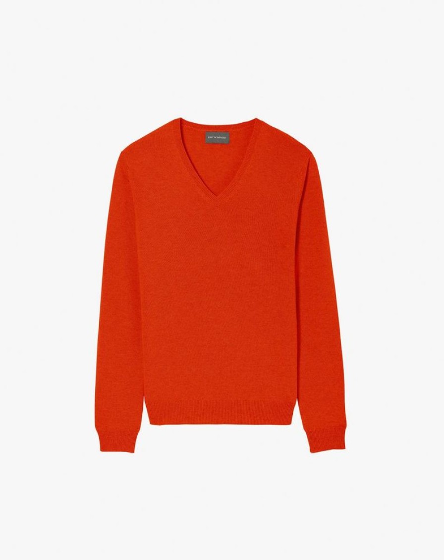 Homme eric bompard Pulls & Gilets | Pull V Ajuste - Homme - Lipstick Orange