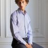 Homme figaret Chemises | Chemise Voyage Contemporaine En Twill Raye Marine Bleu