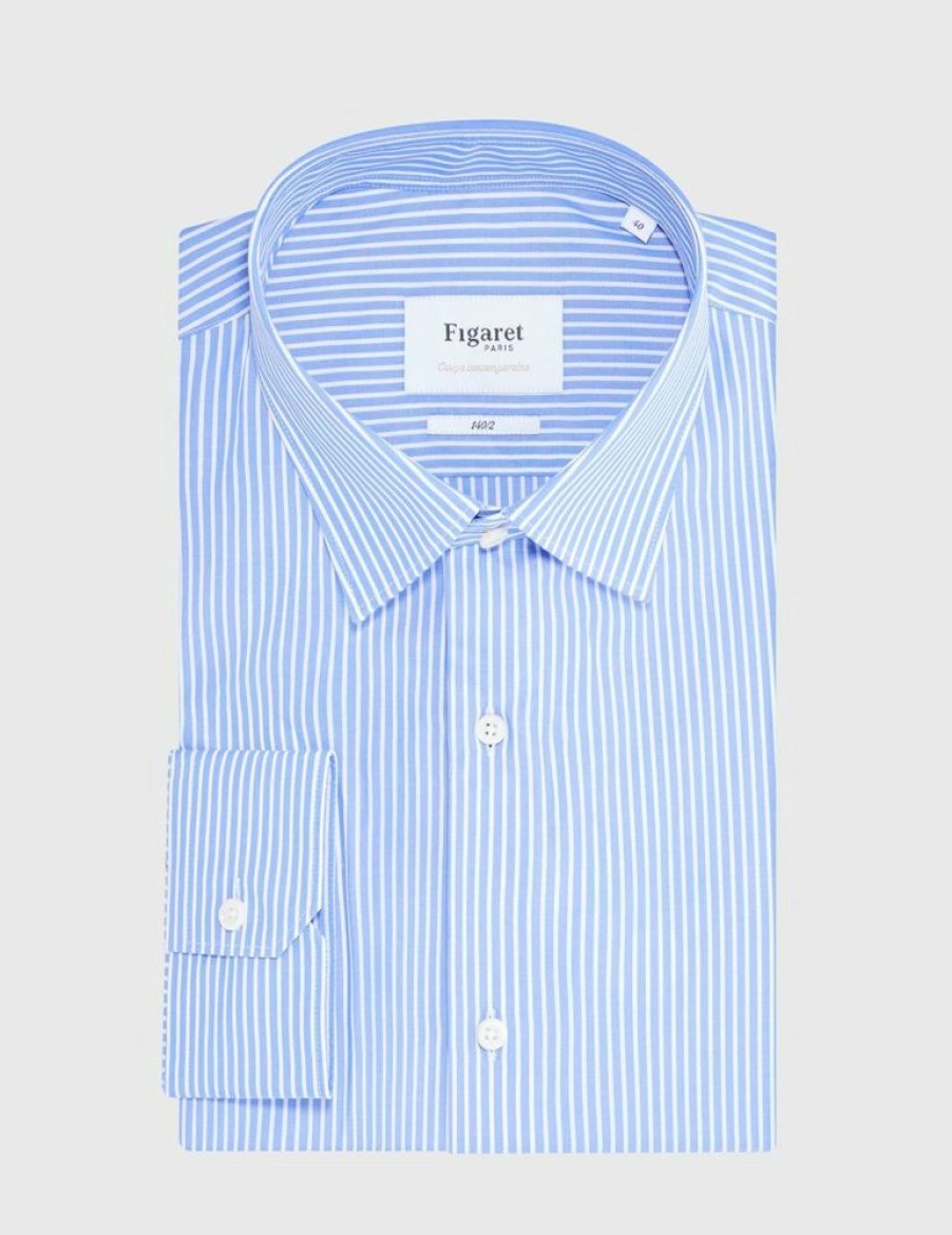 Homme figaret Chemises | Chemise Contemporaine Prestige Rayee E Bleu