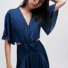 Femme maje Robes & Jupes | Robe Foulard En Satin Fluide Bleu Marine