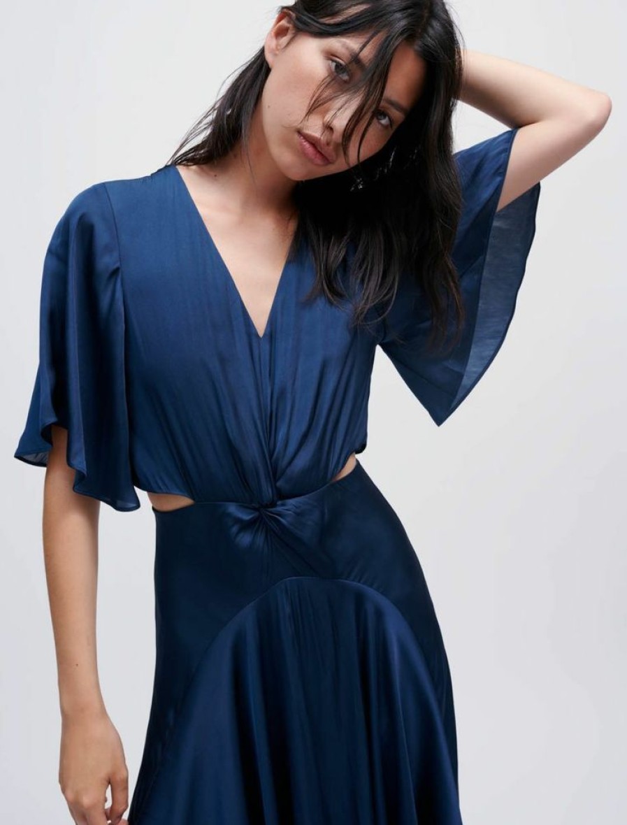 Femme maje Robes & Jupes | Robe Foulard En Satin Fluide Bleu Marine