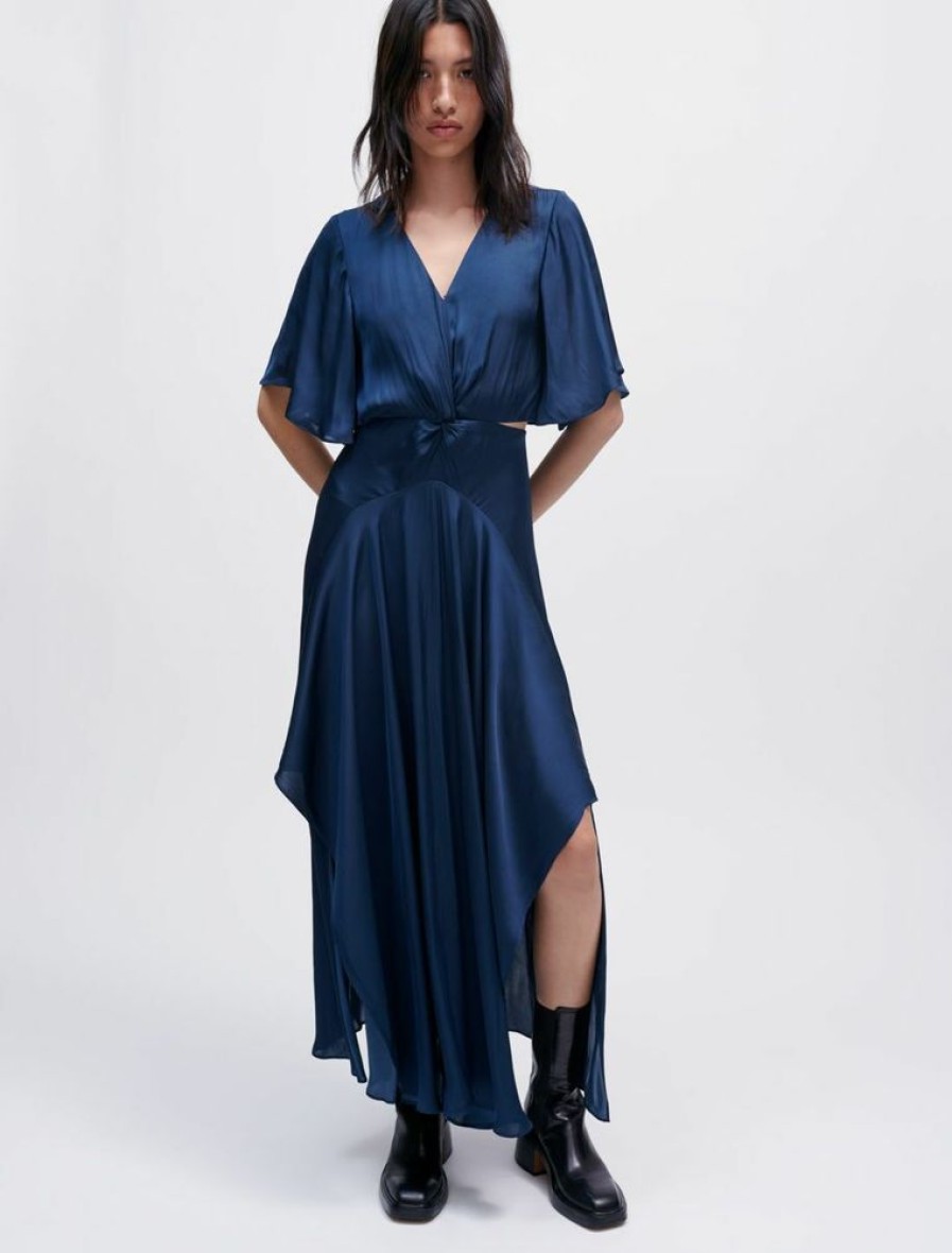 Femme maje Robes & Jupes | Robe Foulard En Satin Fluide Bleu Marine