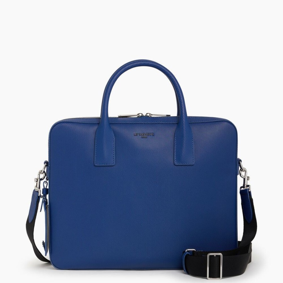 Homme le tanneur Porte-Documents | Porte Document Slim 14" Emile En Cuir Monogramme Bleu