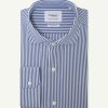 Homme figaret Chemises | Chemise Contemporaine En Popeline Rayee Marine Bleu