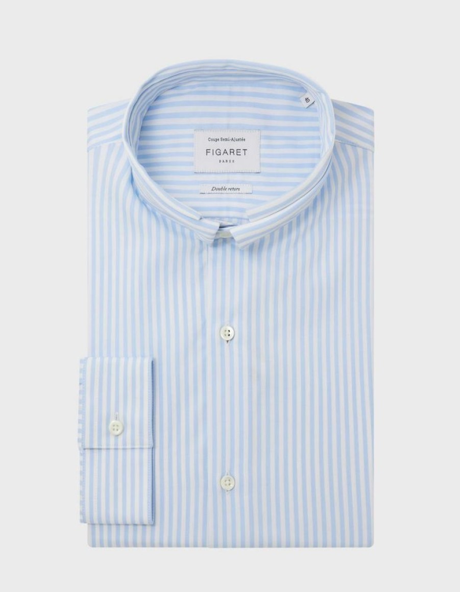 Homme figaret Chemises | Chemise Semi-Ajustee Rayee E Bleu