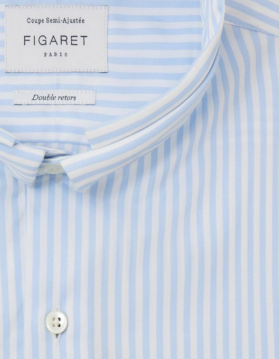 Homme figaret Chemises | Chemise Semi-Ajustee Rayee E Bleu