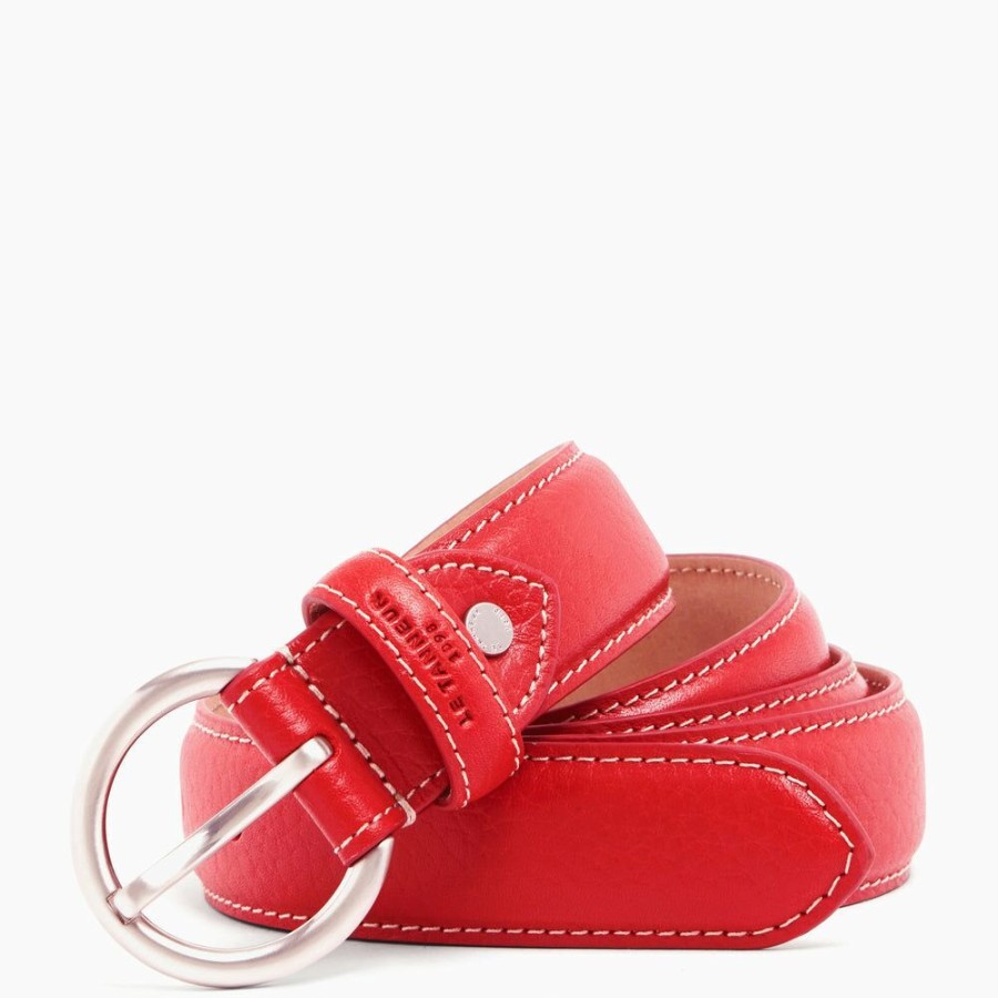 Femme le tanneur Gants | Ceinture Femme Avec Boucle Ronde En Cuir Graine Rouge