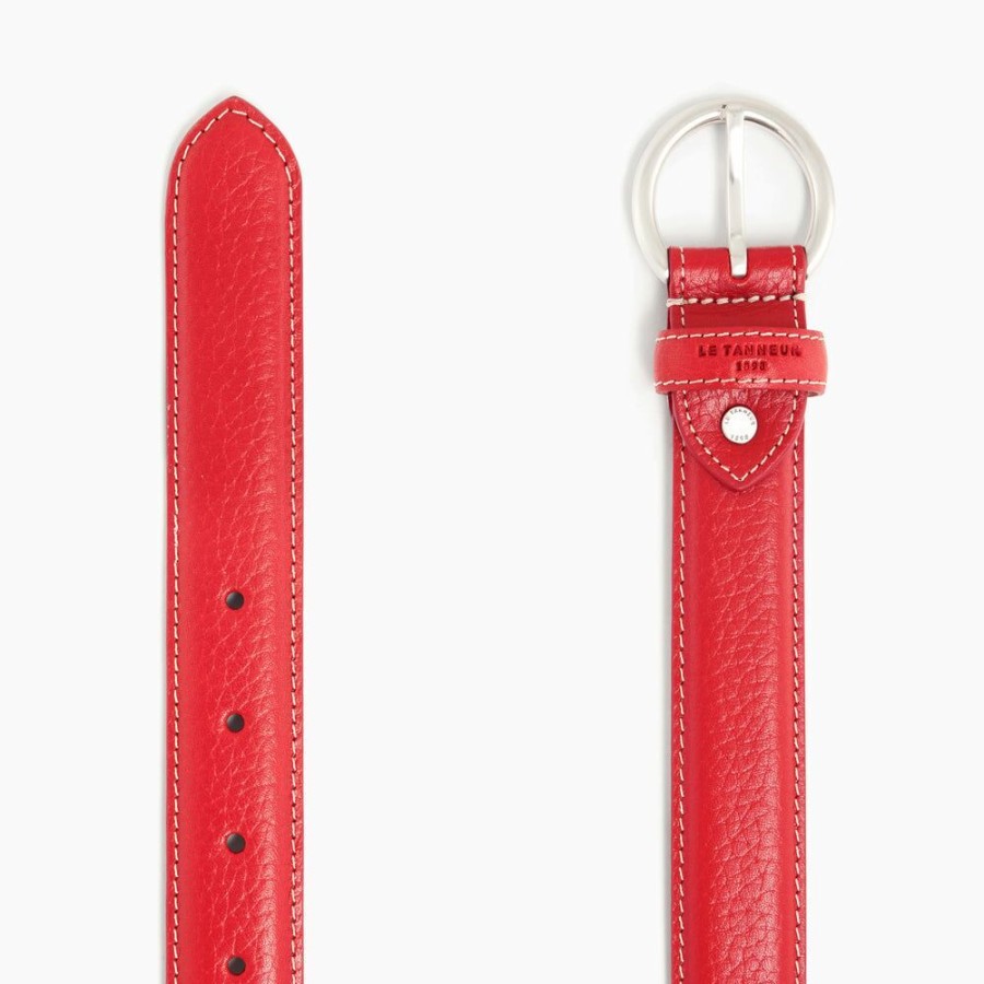 Femme le tanneur Gants | Ceinture Femme Avec Boucle Ronde En Cuir Graine Rouge