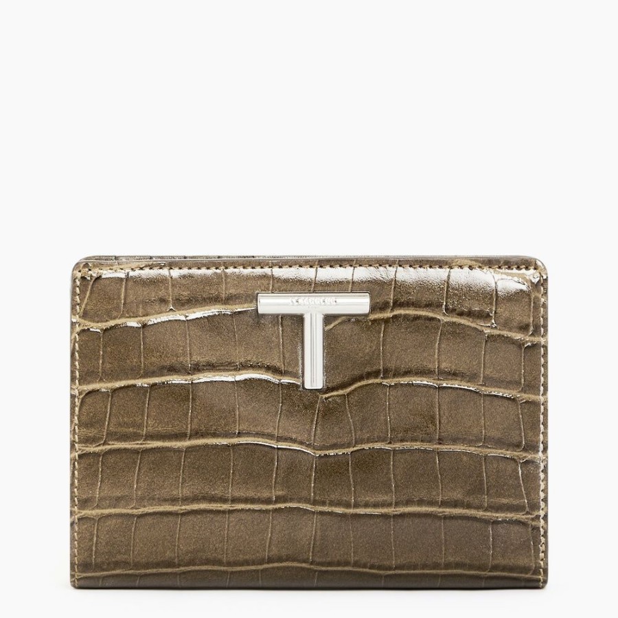 Femme le tanneur Portefeuilles | Petit Portefeuille Gisele En Cuir Effet Croco Taupe