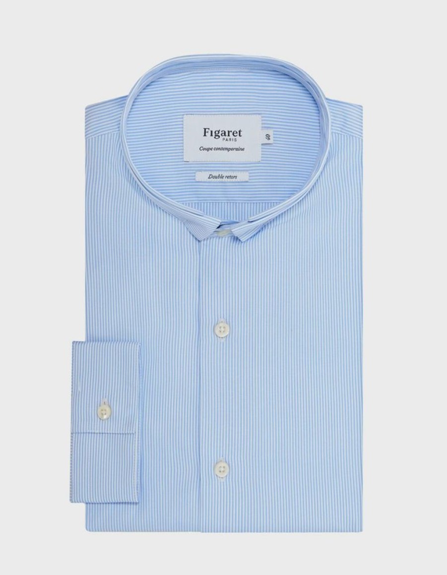 Homme figaret Chemises | Chemise Contemporaine Rayee E Bleu