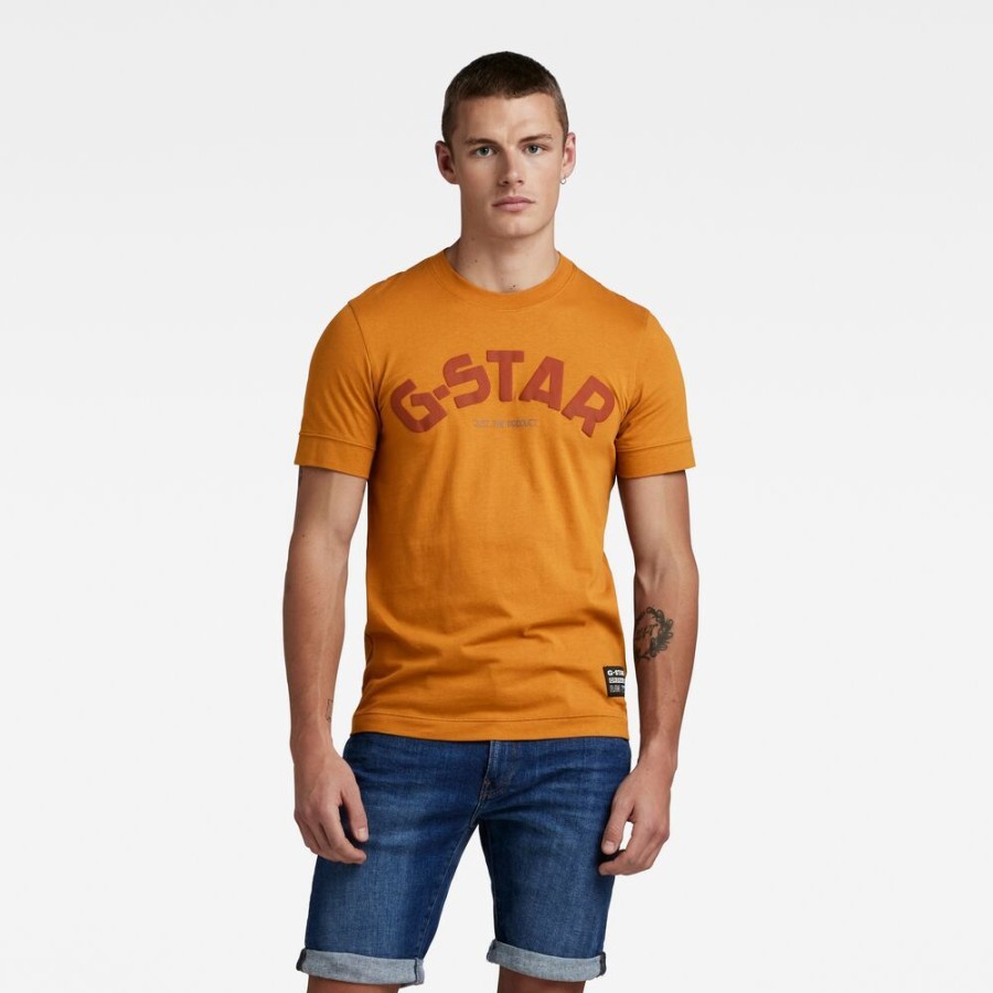 Homme g-star T-Shirts | T-Shirt Puff Logo Slim Orange