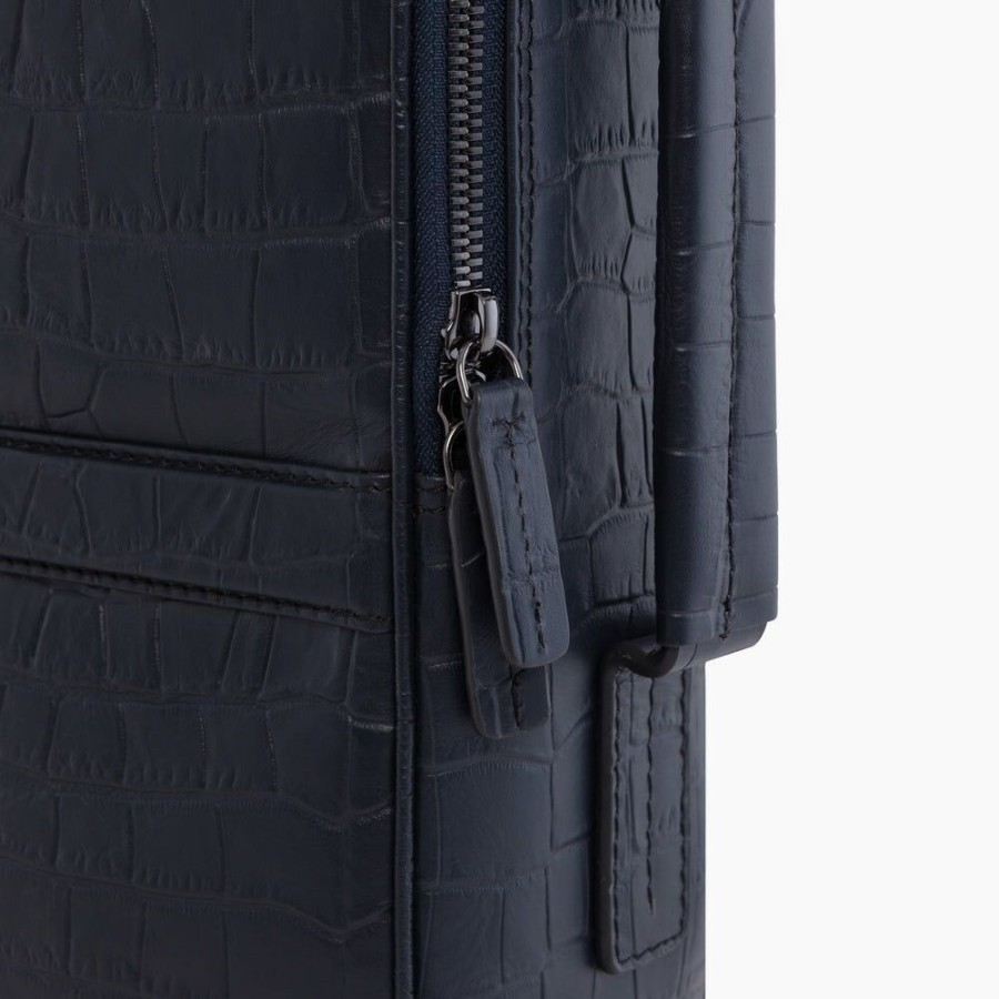 Homme le tanneur Sacs A Dos | Sac A Dos Convertible Porte Documents 15" Charles En Cuir Effet Croco Bleu