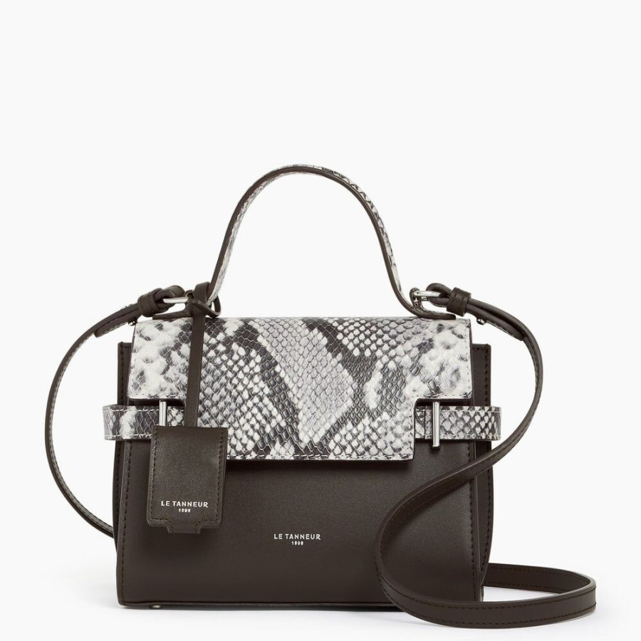 Femme le tanneur Sacs | Petit Sac A Main A Rabat Emilie En Cuir Effet Python Gris