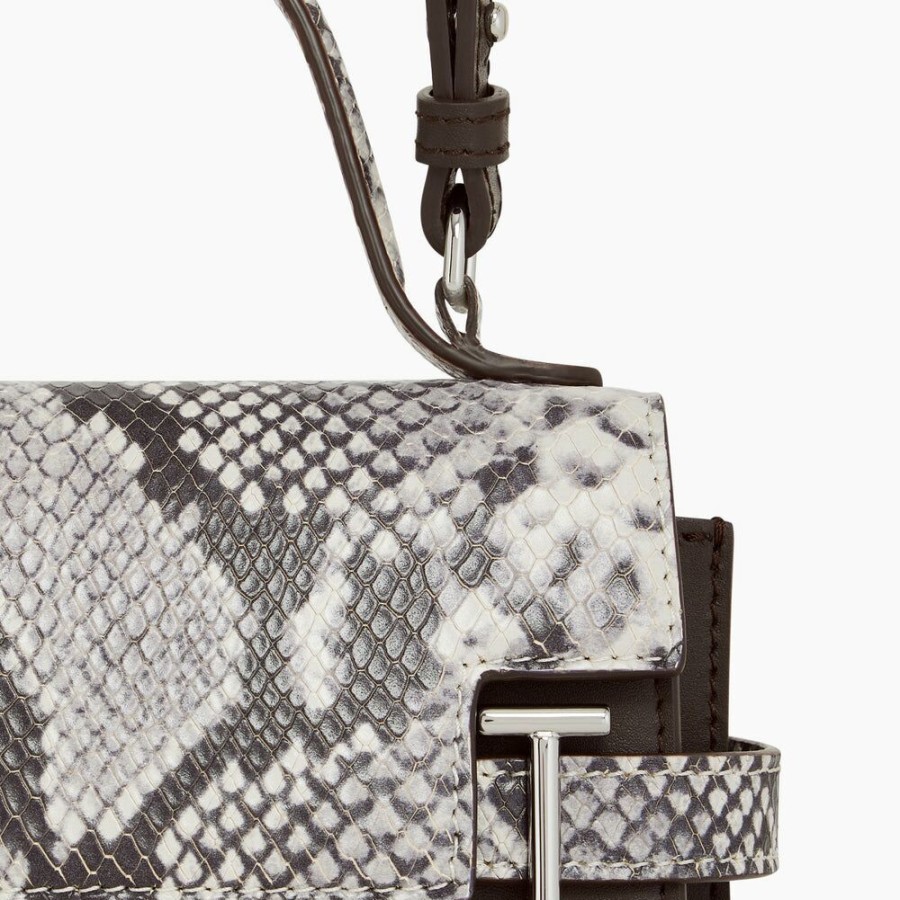 Femme le tanneur Sacs | Petit Sac A Main A Rabat Emilie En Cuir Effet Python Gris