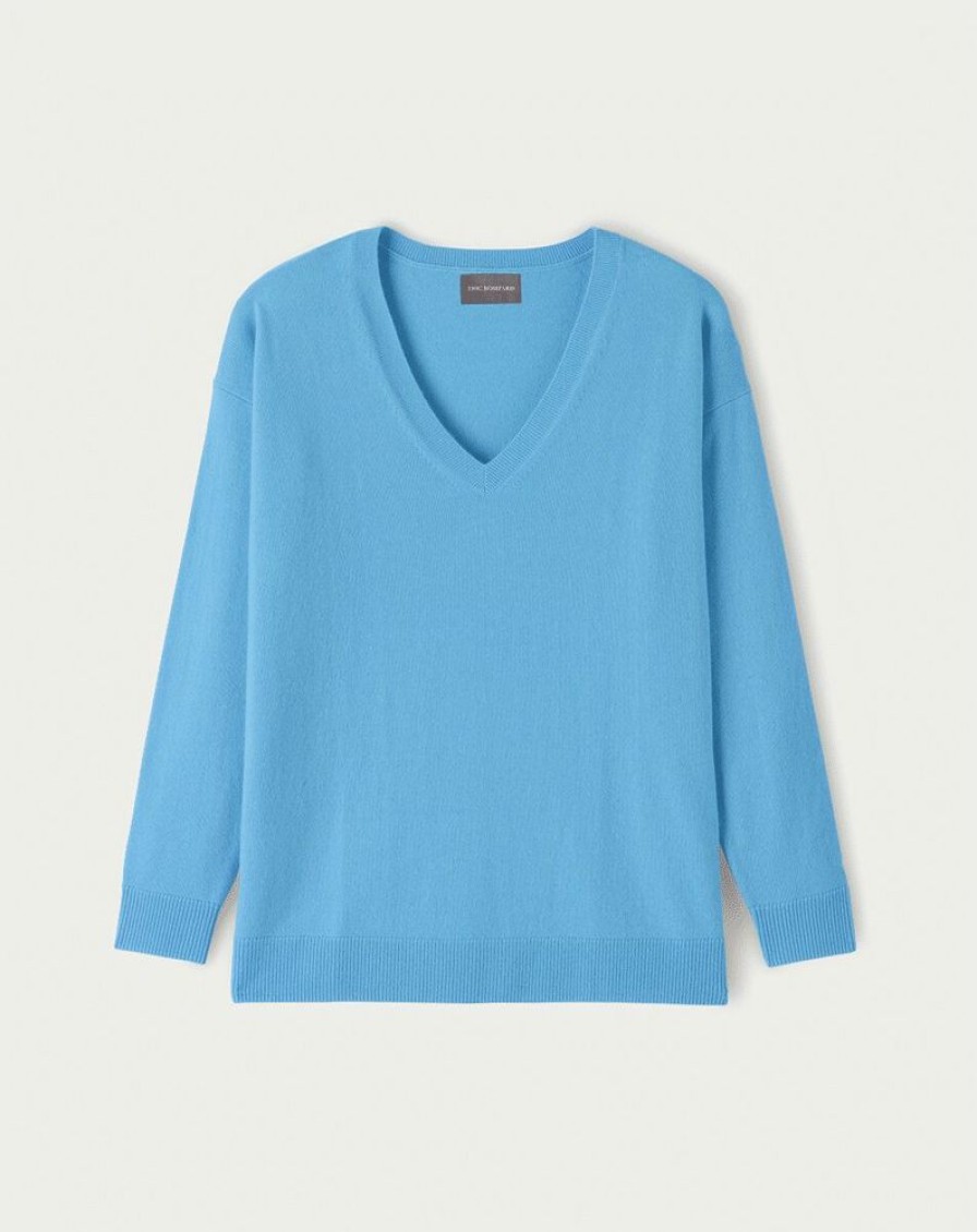 Femme eric bompard Pulls & Gilets | Pull V Ample - Femme - Aqua Bleu