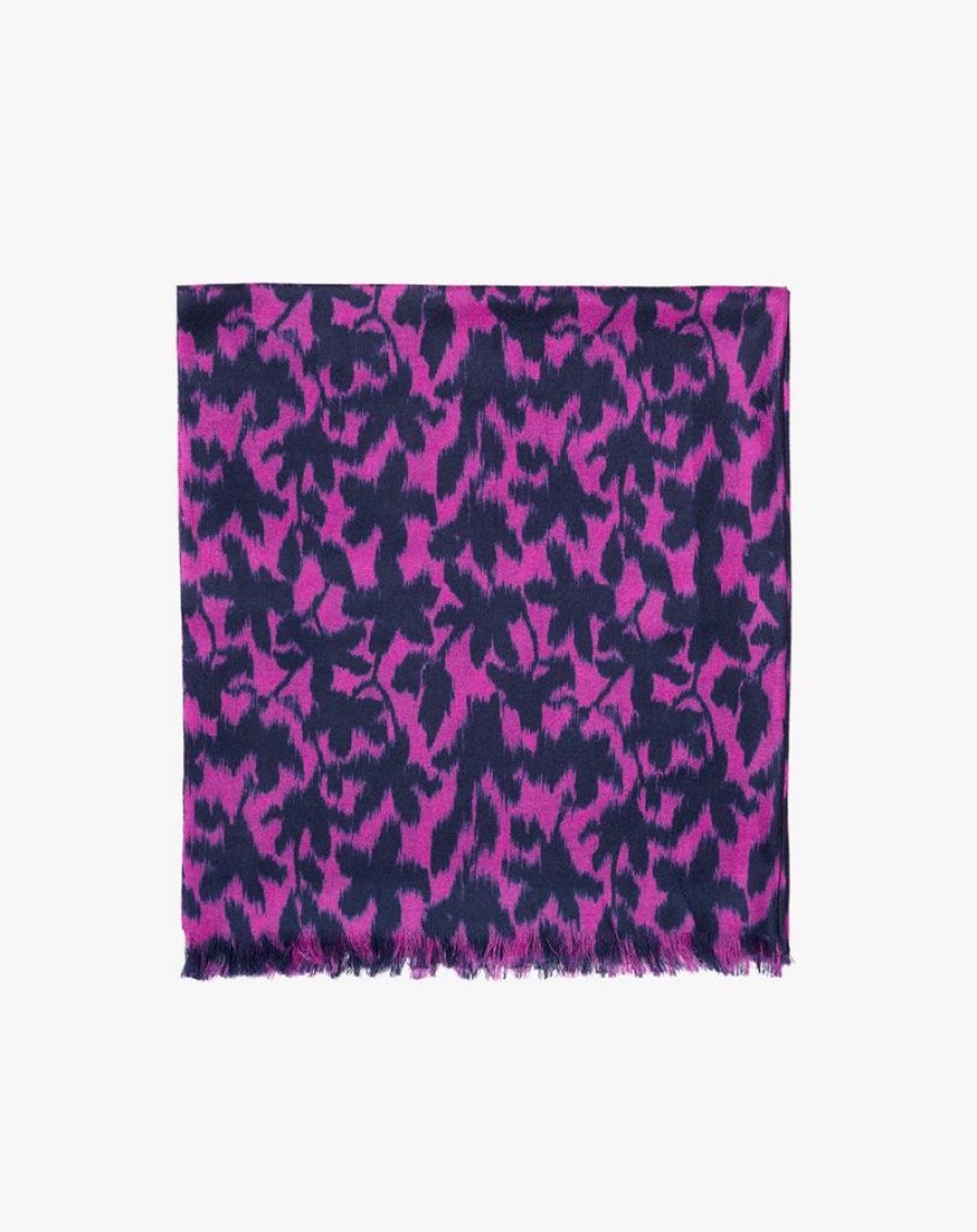 Femme eric bompard Echarpes & Foulards | Etole Imprime Ikat Fleurs 180 Cm X 85 Cm - Accessoires - Fuchsia Rose