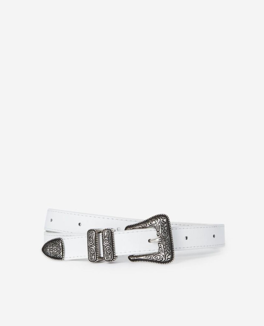 Femme the kooples Ceintures | Ceinture En Cuir Avec Set Metallique Western Blanc