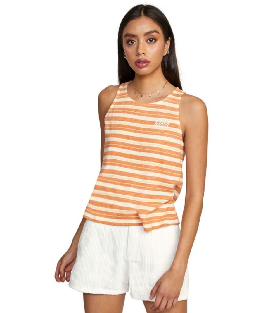 Femme rvca T-Shirts | Stripe Tank Beige