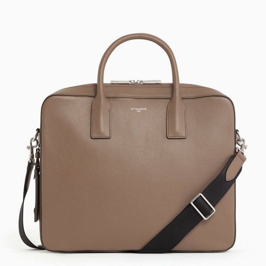 Homme le tanneur Petite Maroquinerie | Porte Documents 14" Emile En Cuir Graine Taupe