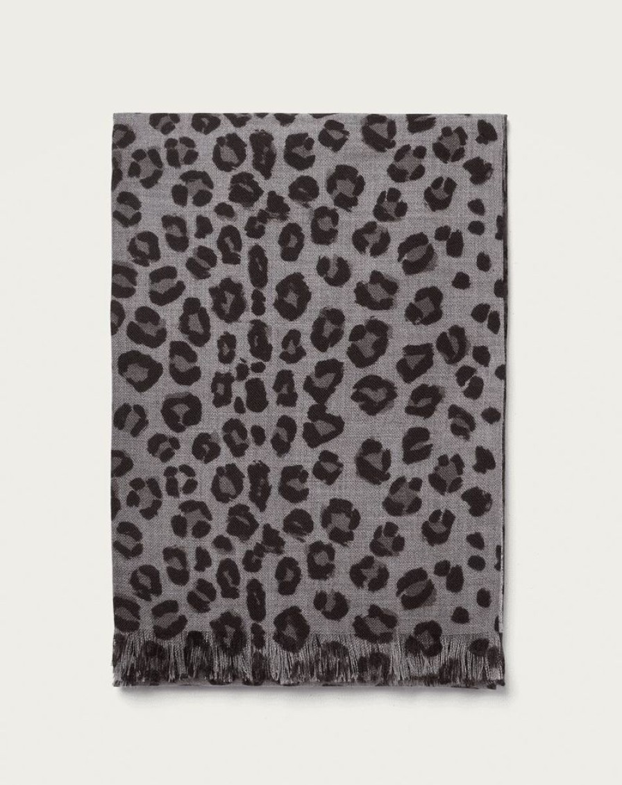 Femme eric bompard Echarpes & Foulards | Etole Imprime Leopard 180 Cm X 85 Cm - Accessoires - Anthracite Gris