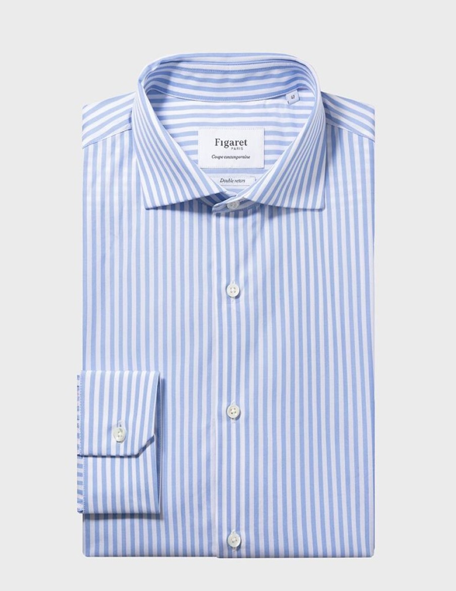 Homme figaret Chemises | Chemise Contemporaine Rayee E Bleu