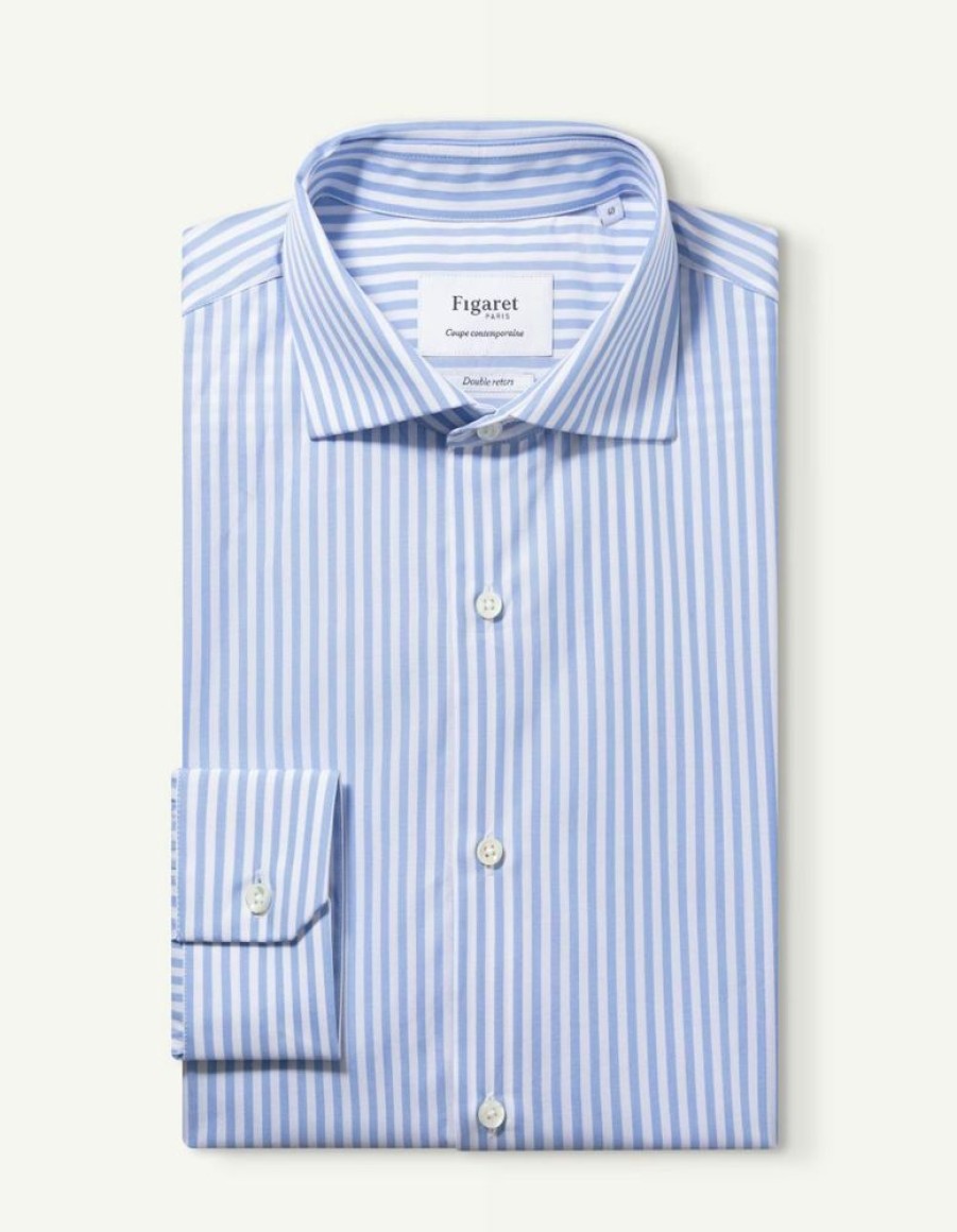 Homme figaret Chemises | Chemise Contemporaine Rayee E Bleu