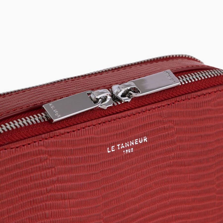 Femme le tanneur Pochettes | Petit Sac Bandouliere Gisele En Cuir Effet Lezard Rouge