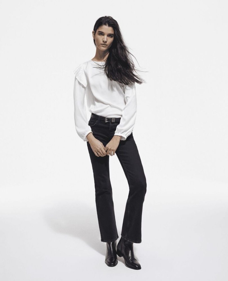 Femme the kooples Chemises & Blouses | Top Manches Longues Avec Volants Epaule Blanc