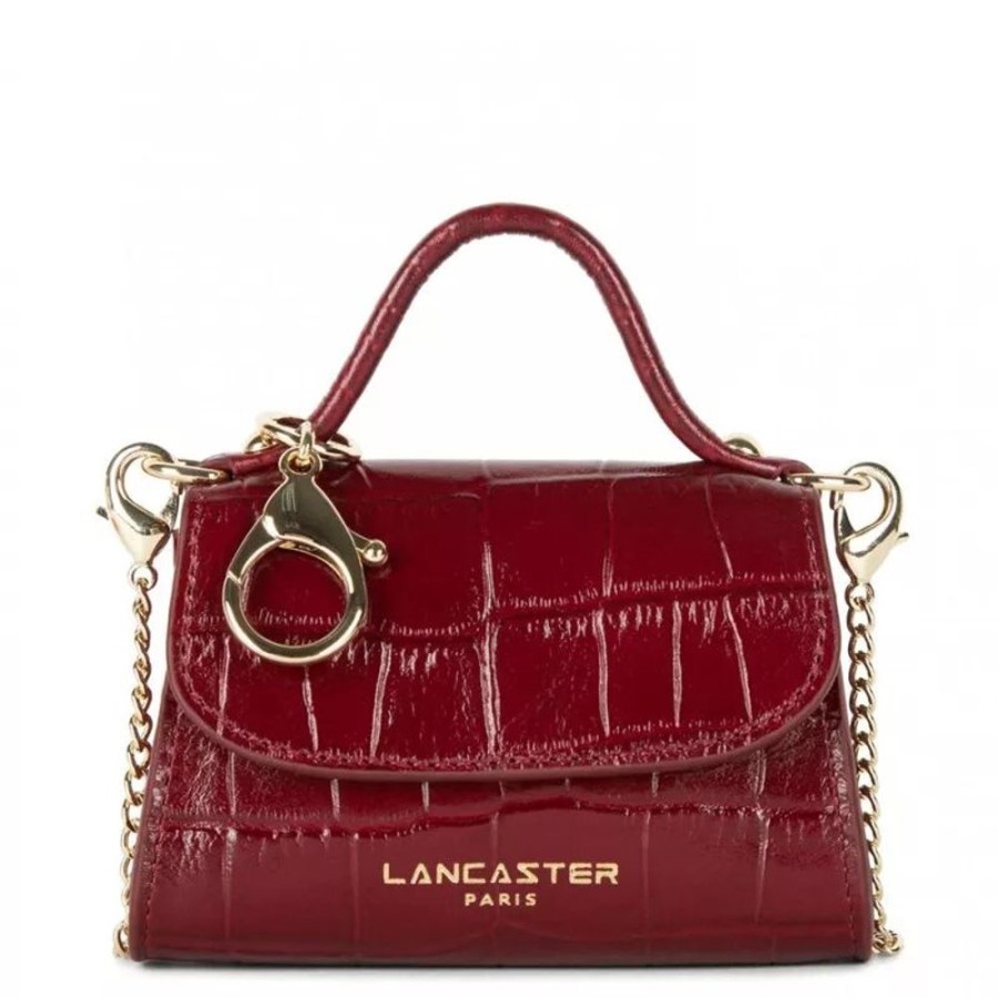 Femme lancaster Porte Carte | Porte Monnaie A Rabat Avec Pression Exotic Croco Cn Rouge