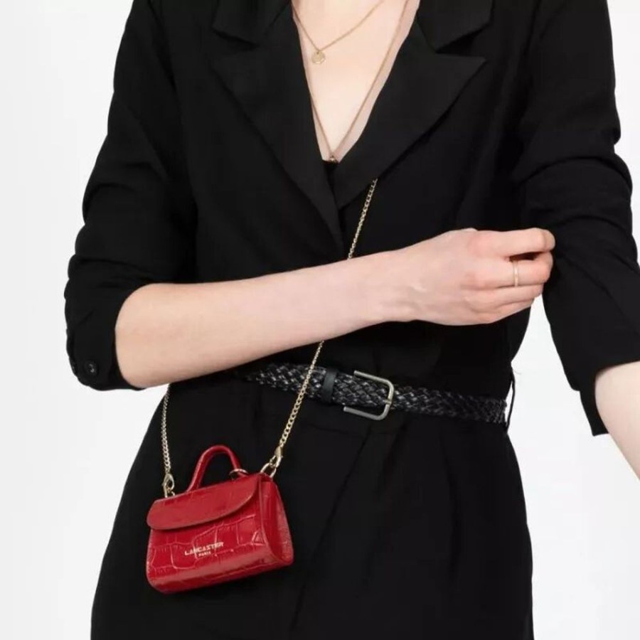 Femme lancaster Porte Carte | Porte Monnaie A Rabat Avec Pression Exotic Croco Cn Rouge