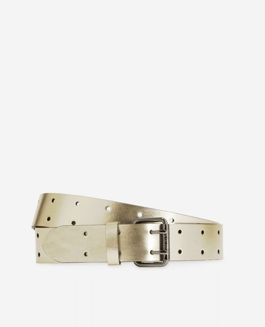 Femme the kooples Ceintures | Ceinture En Cuir Dore Avec Trous Tout Le Long