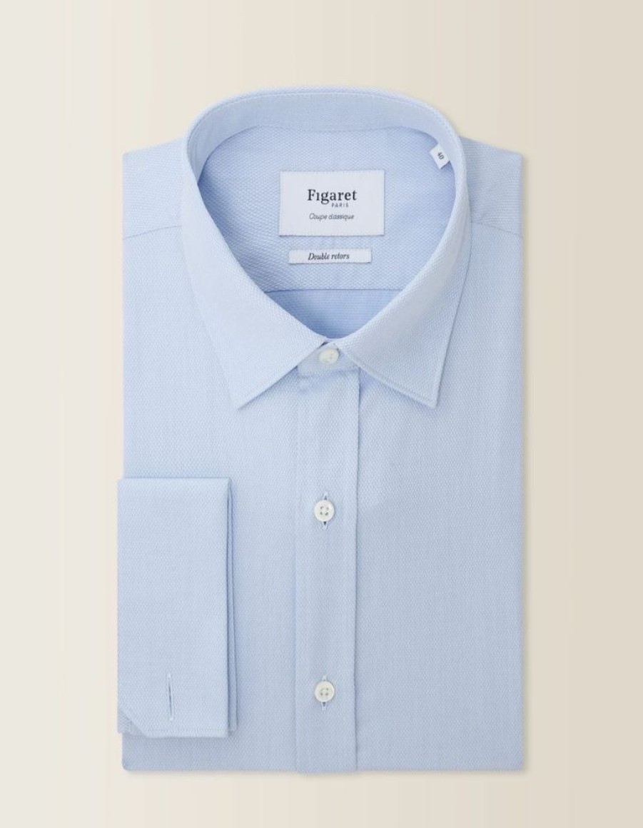 Homme figaret Chemises | Chemise Classique En Faconne Uni Bleu