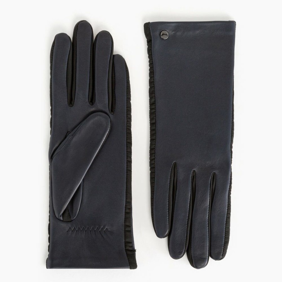 Femme le tanneur Gants | Gants Femme Bi-Matieres En Cuir D'Agneau Bleu