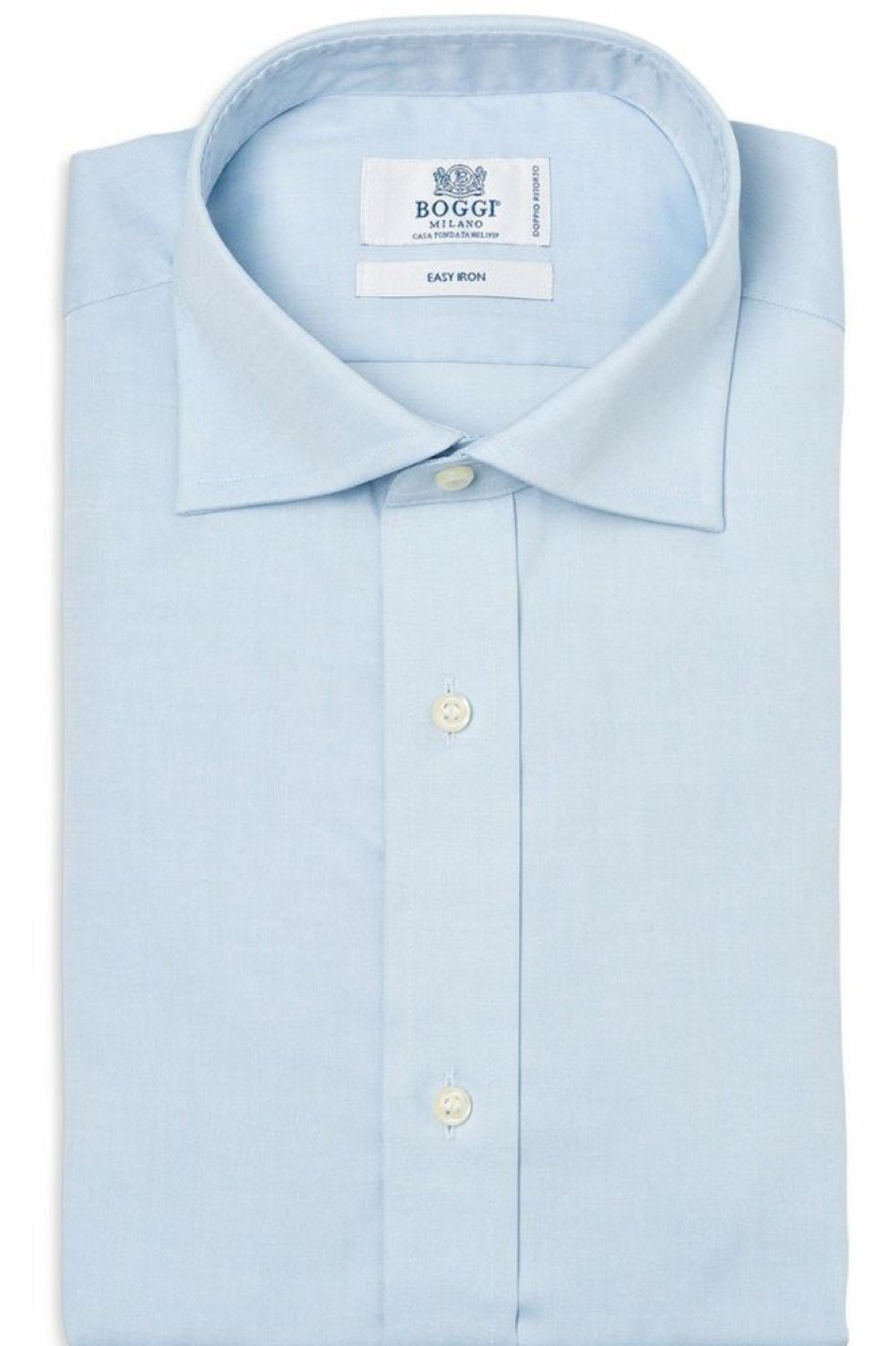 Homme boggi milano Chemises | Chemise Pin Point Coton Double Pli Bleu