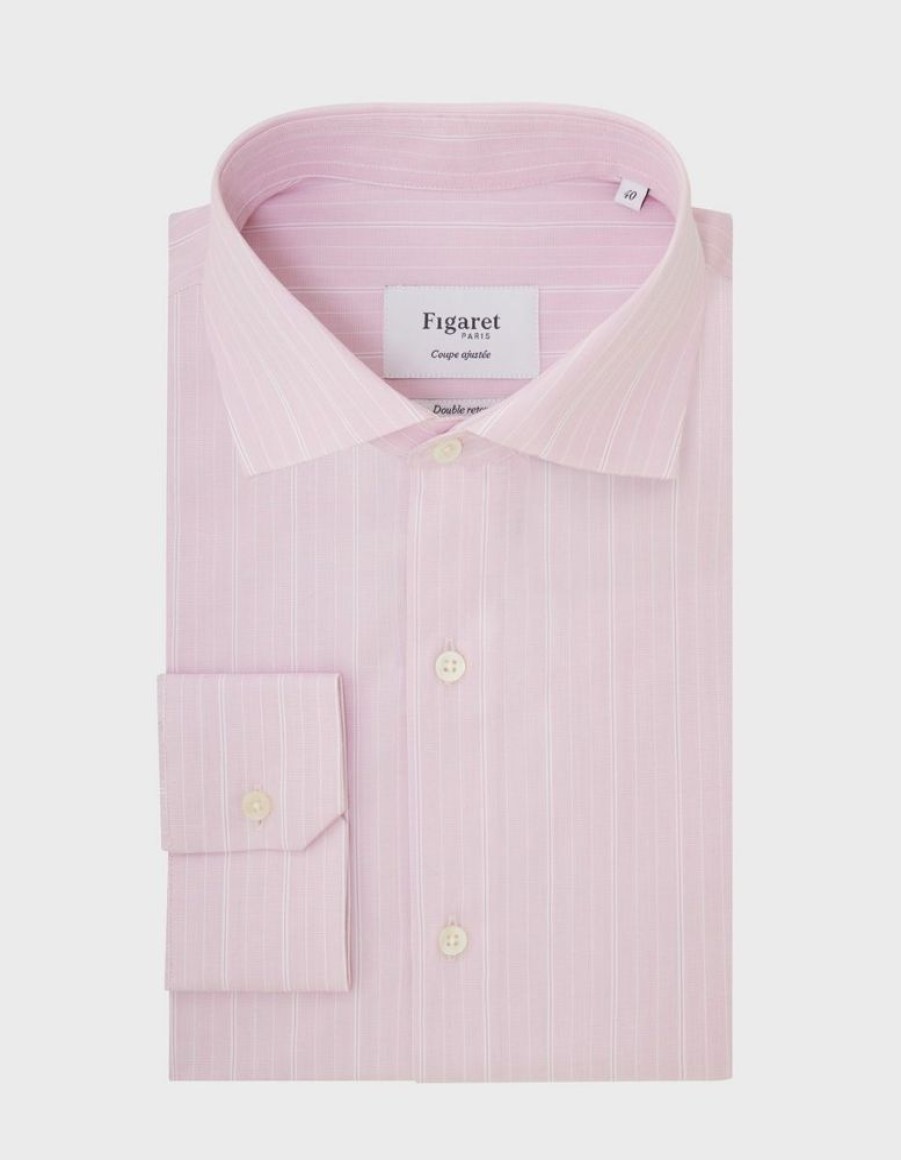 Homme figaret Chemises | Chemise Ajustee Rayee Rose