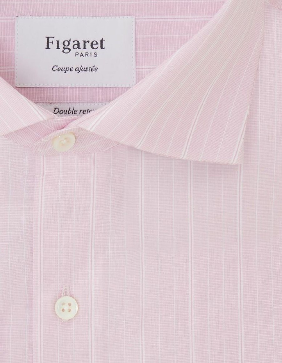 Homme figaret Chemises | Chemise Ajustee Rayee Rose