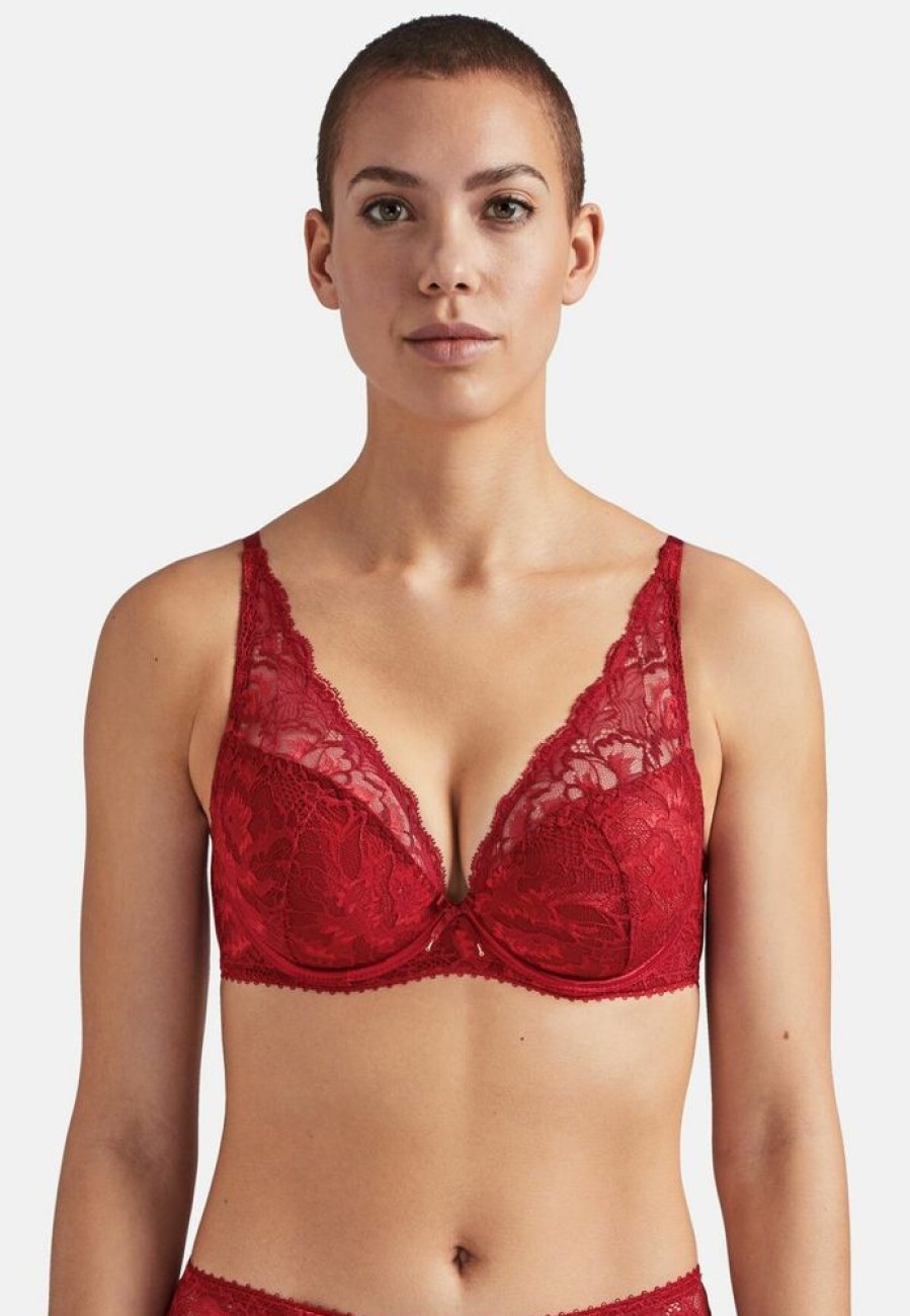 Femme aubade Soutien-Gorges | Soutien Gorge Plunge Foulard Aube Amoureuse Rouge