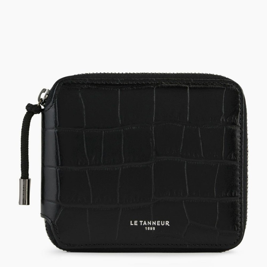 Homme le tanneur Petite Maroquinerie | Porte Monnaie Zippe Nathan En Cuir Effet Croco Noir