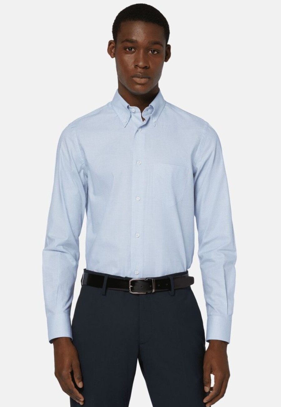 Homme boggi milano Costumes | Chemise Clair En Coton Dobby Regular Fit Bleu