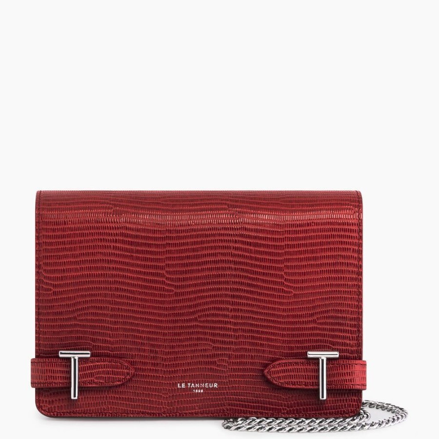 Femme le tanneur Pochettes | Petit Sac Bandouliere Emilie En Cuir Effet Lezard Rouge