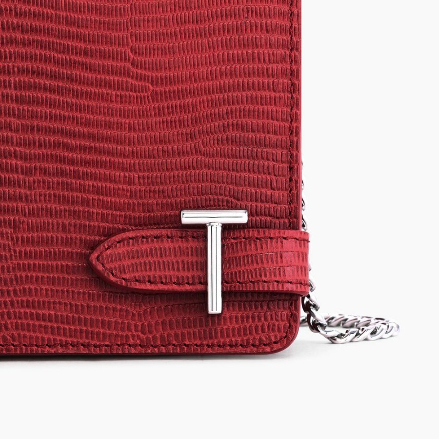 Femme le tanneur Pochettes | Petit Sac Bandouliere Emilie En Cuir Effet Lezard Rouge