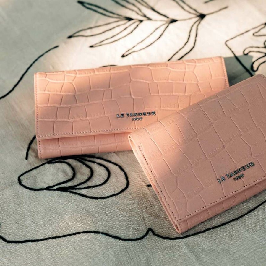 Femme le tanneur Portefeuilles | Compagnon Emilie En Cuir Effet Croco Rose