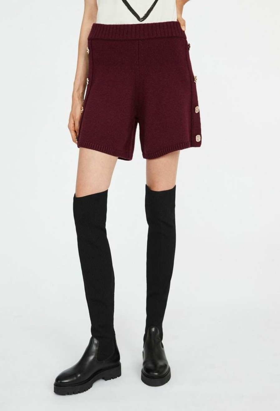 Femme claudie pierlot Robes & Jupes | Short Taille Haute Boutonne Bordeaux