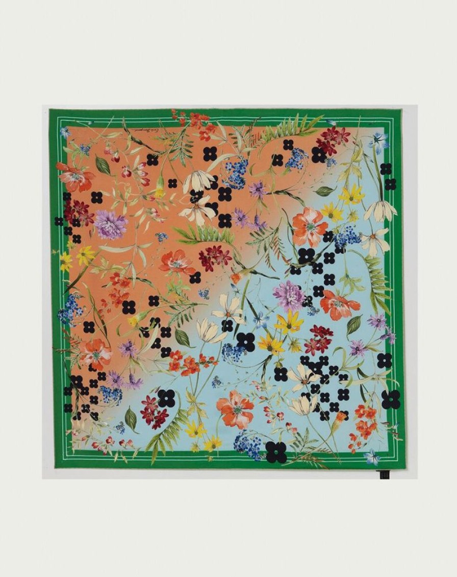 Femme eric bompard Echarpes & Foulards | Carre Soie Imprime Mosaique Et Fleurs 90 Cm X 90 Cm - Accessoires Mercure Vert