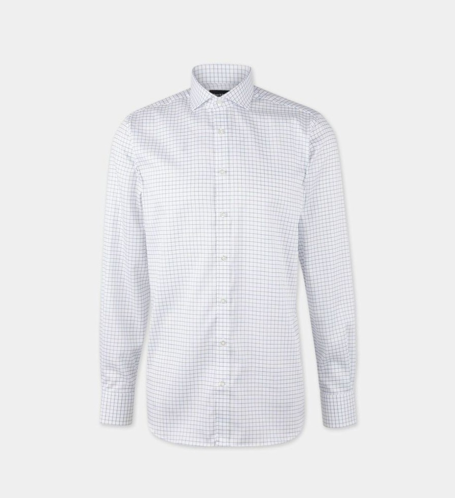 Homme galeries lafayette Costumes | Chemise Droite Carreaux Twill De Coton - Bruun & Stengade Blanc