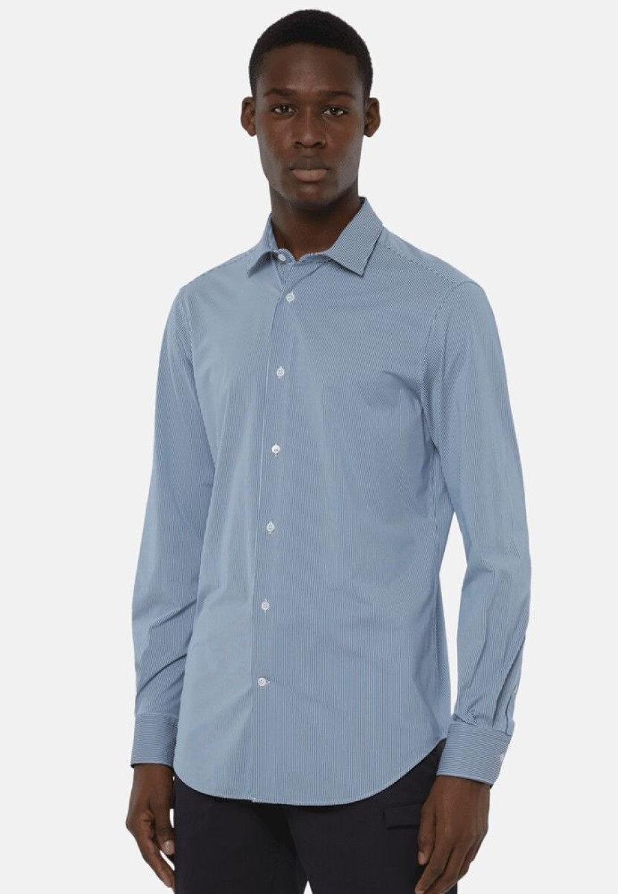 Homme boggi milano Costumes | Chemise A Rayures Es En Nylon Extensible Slim Fit Bleu