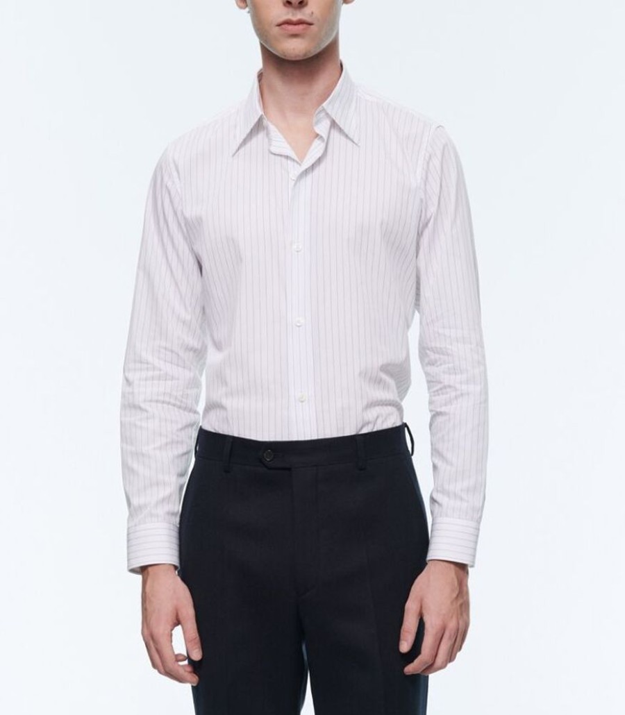 Homme fursac Chemises | Chemise He En Popeline De Coton A Rayures Blanc